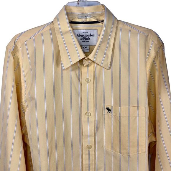 Abercrombie & Fitch Button Down Long Sleeve Shirt Yellow Muscle Fit XXL - Picture 3 of 10